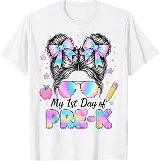My First Day of Pre-K Messy Bun Back to School Pre-K Girls T-Shirt