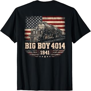 Big Boy 4014 Train Engineer Steam Train American Flag July 4 T-Shirt