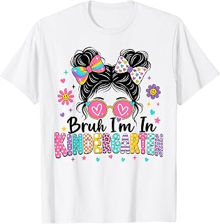 Hello Kindergarten for Girls Messy Bun Back to School Kinder T-Shirt