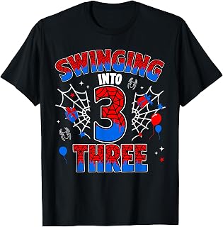 Swinging Into 3 Year Old Boy Funny 3rd Spider Birthday Party T-Shirt