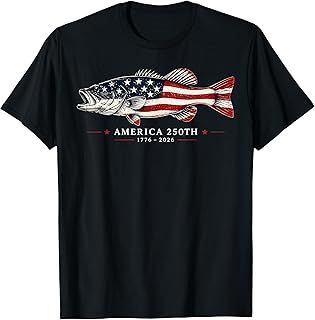 250 Years America 1776 2026 Fishing USA Flag 250th Birthday T-Shirt
