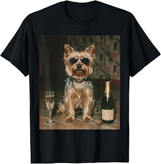 Yorkie Drinking Champagne Funny Fatherâ€™s Day T-Shirt