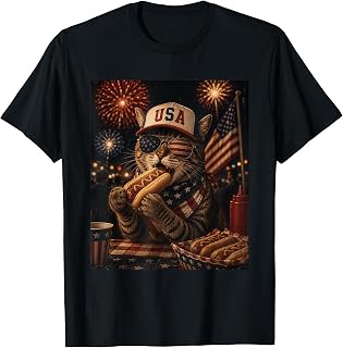 July 4th Patriotic Cat 250 Eating Hotdog 250 Years Cat Lover T-Shirt