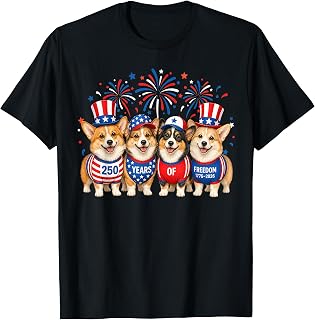 Corgi Dog 250 Years American 1776 2026 4th July T-Shirt