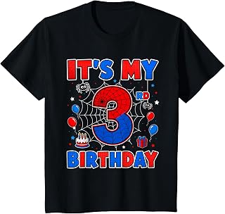 Kids It's My 3rd Birthday Boy Spider Web Theme Party 3 Year Old T-Shirt