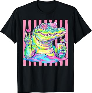 Preppy Alligator Heart Sunglasses Striped Aesthetic Summer T-Shirt