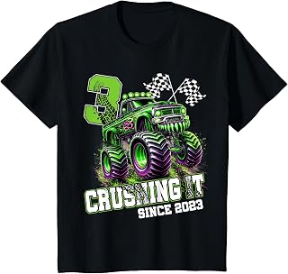 Kids Monster Truck 3rd Birthday Boy Crushing It Since 2023 T-Shirt
