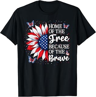 Home of The Free Because of The Brave Floral 4th of July T-Shirt
