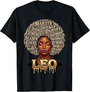 Black Woman Afro Leo Zodiac Sign Typography T-Shirt