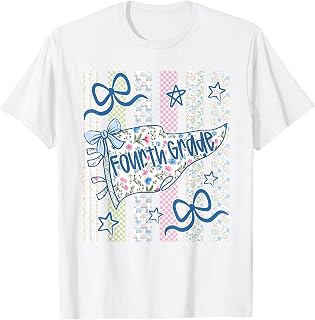 Striped Preppy Fourth Grade Back to School Teacher Girl Kids T-Shirt