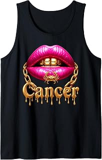 Cancer Woman Zodiac Birthday Horoscope Pink Lips Gold Chain Tank Top