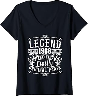 Women's Born in 1968 Birthday, Legend Mostly Original Parts Funny V-Neck T-Shirt