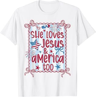 She Loves Jesus and America Too 4th of July Girls Women Mom T-Shirt