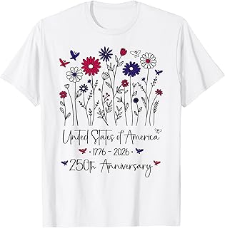 250th Anniversary USA Flowers 250 Years America 4th of July T-Shirt