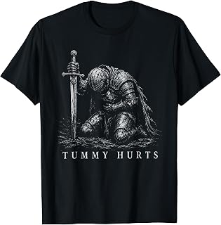 Tummy Hurts Funny Medieval Knight Dark Humor Art T-Shirt
