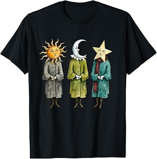 Sun Moon Star Faces Celestial Fantasy Art T-Shirt