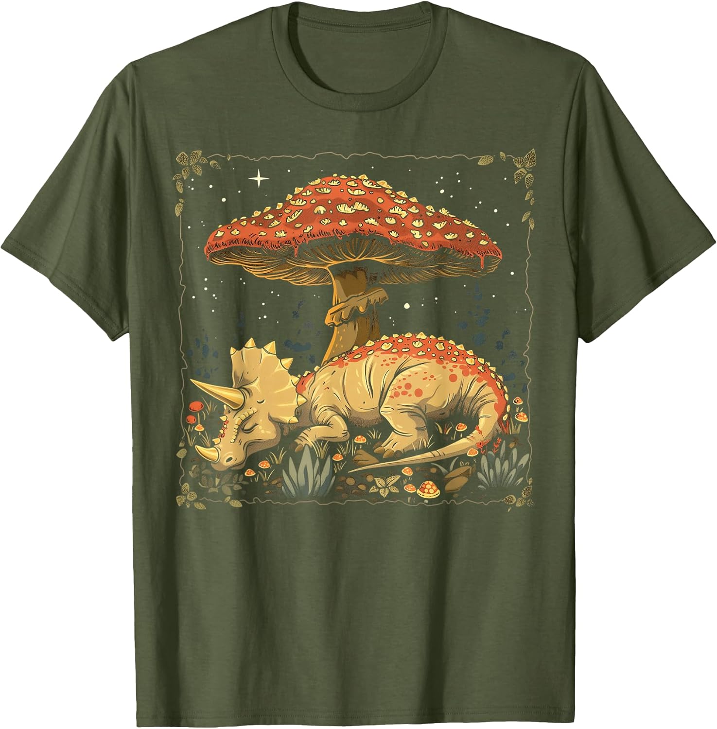 Cute Triceratops Dinosaur Cottagecore Aesthetic Mushroom T-Shirt