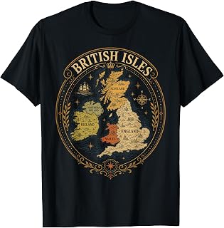 British Isles Sea England Scotland Wales Ireland Vintage Map T-Shirt