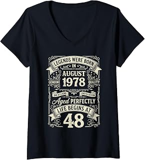 Women's Vintage 48th Birthday Legends Born in August 1978 V-Neck T-Shirt