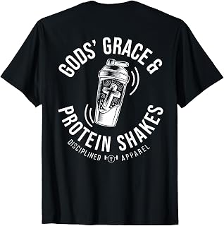 (On Back) Gods Grace Protein Shakes Funny Christian Gym T-Shirt