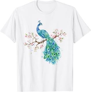 Watercolor Peacock Mahjong Cherry Blossom Bird Mah-Jongg T-Shirt