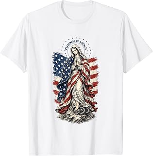 Patroness of America Virgin Mary July 4th US Flag Catholic T-Shirt