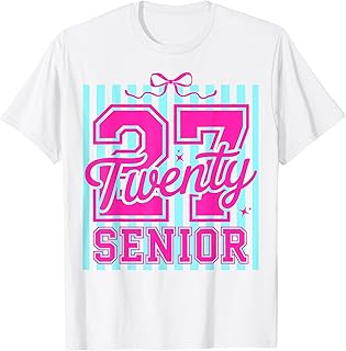 Girls Preppy Senior 2027 Class of 27 Coquette Bow Stripe T-Shirt