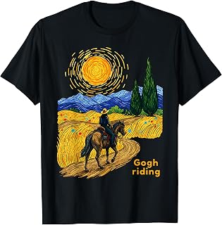 Gogh Riding Funny Van Gogh Horse Starry Night Cowboy T-Shirt