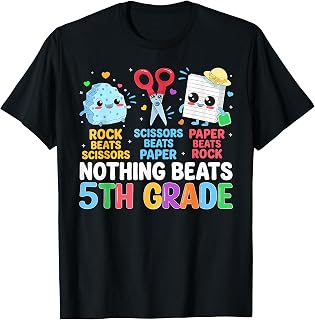 Back to School Rock Paper Scissors 5th Grade Bot Girl Kids T-Shirt