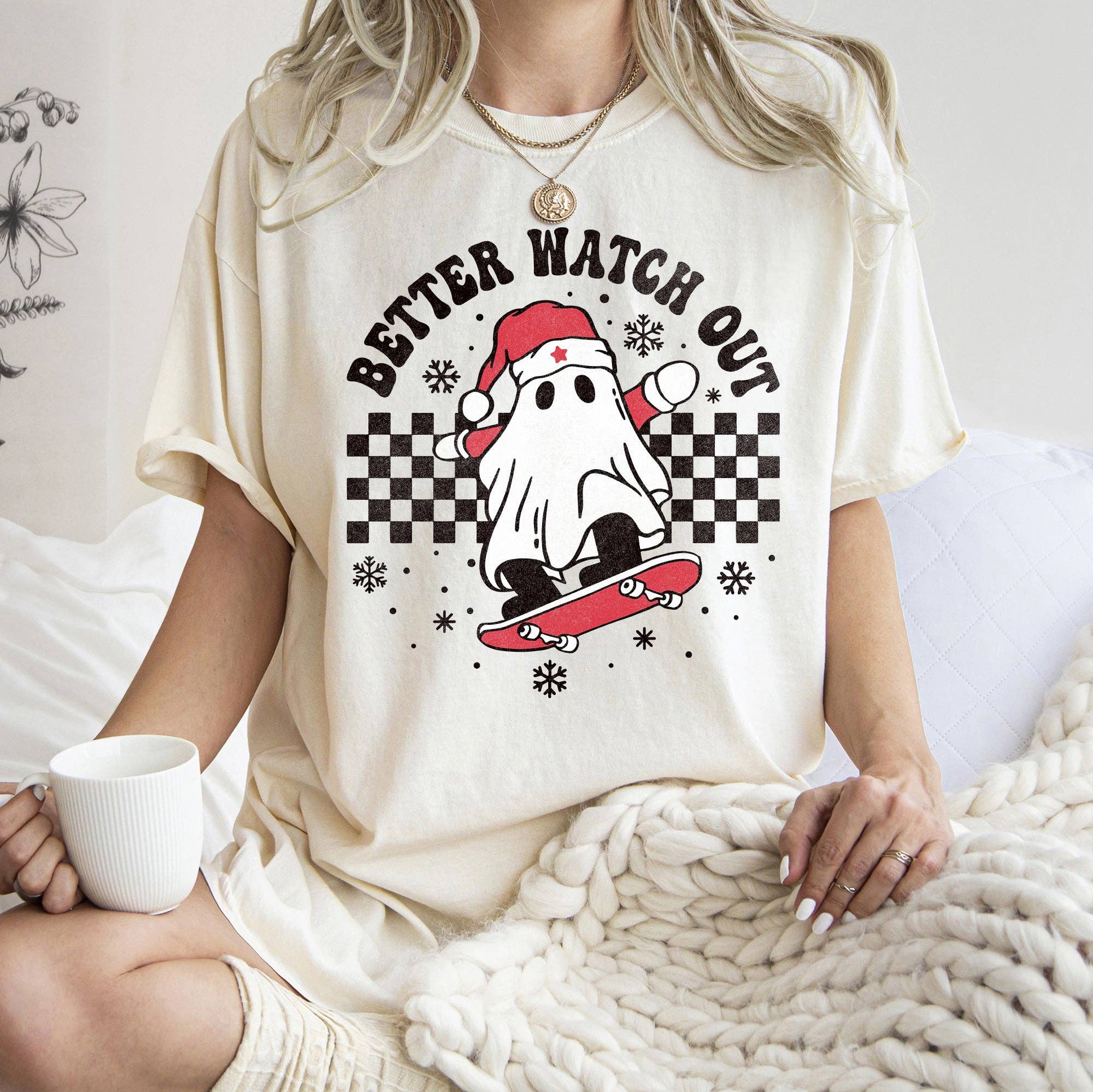 Better Watch Out, Ghost, Skateboard, Christmas Retro T-Shirt Hoodie, Sweatshirt | PodTeesHub.com