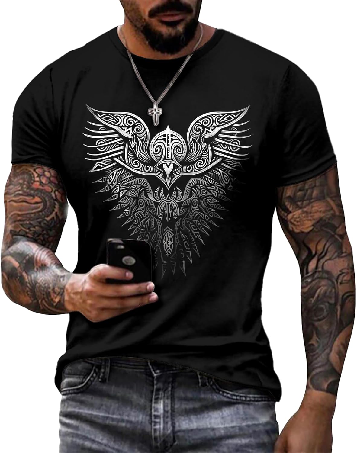 Mens 100% Cotton Tee Shirts Workout Clothes Short Sleeves Crewneck Casual T-Shirt