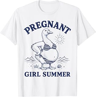 Pregnant Girl Summer Funny Goose Bikini Beach Women Retro T-Shirt