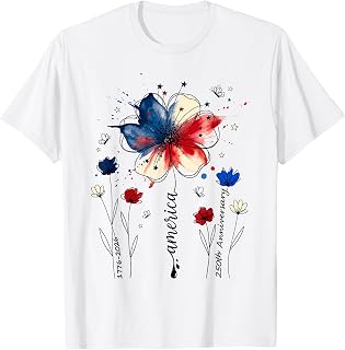 250th Anniversary USA Women Patriotic 4th of July Floral T-Shirt