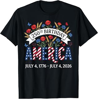 250th Birthday America Anniversary Floral 4th of July T-Shirt