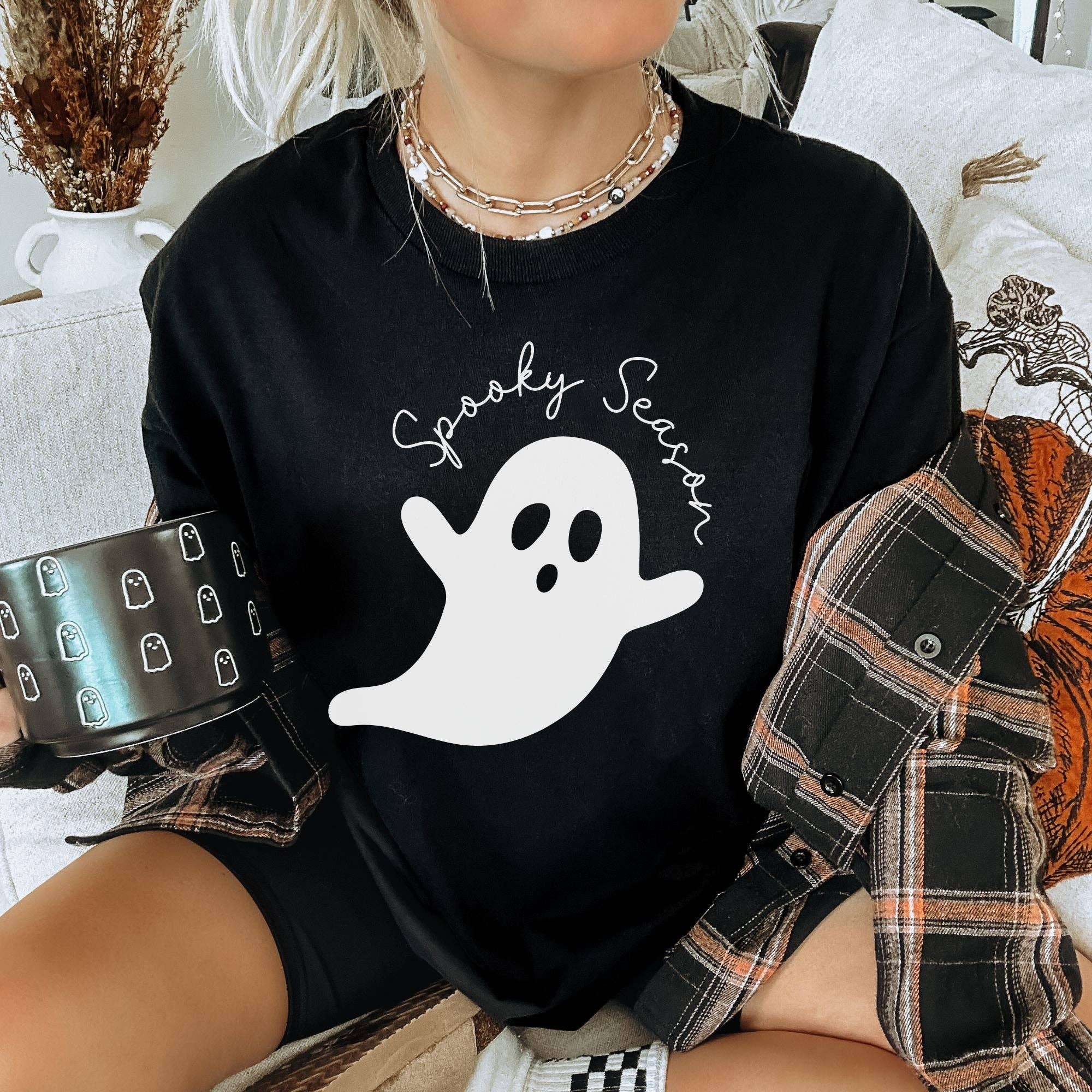 Spooky Season Cutesy Ghost Hoodie or Crewneck Sweatshirt T-Shirts | PodTeesHub.com