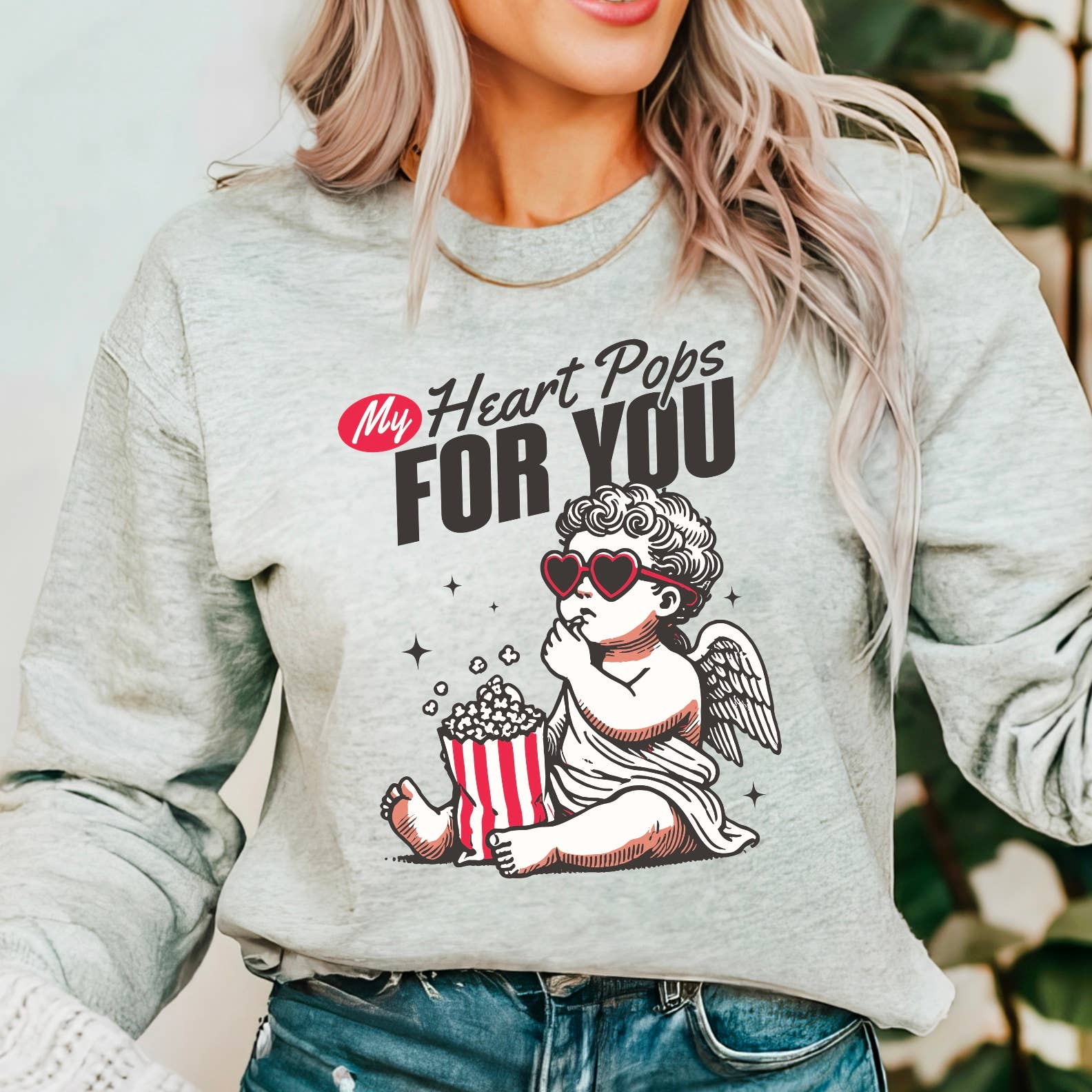 My Heart Pops For You Valentine Graphic Crewneck Sweatshirt T-Shirts, Hoodie | PodTeesHub.com