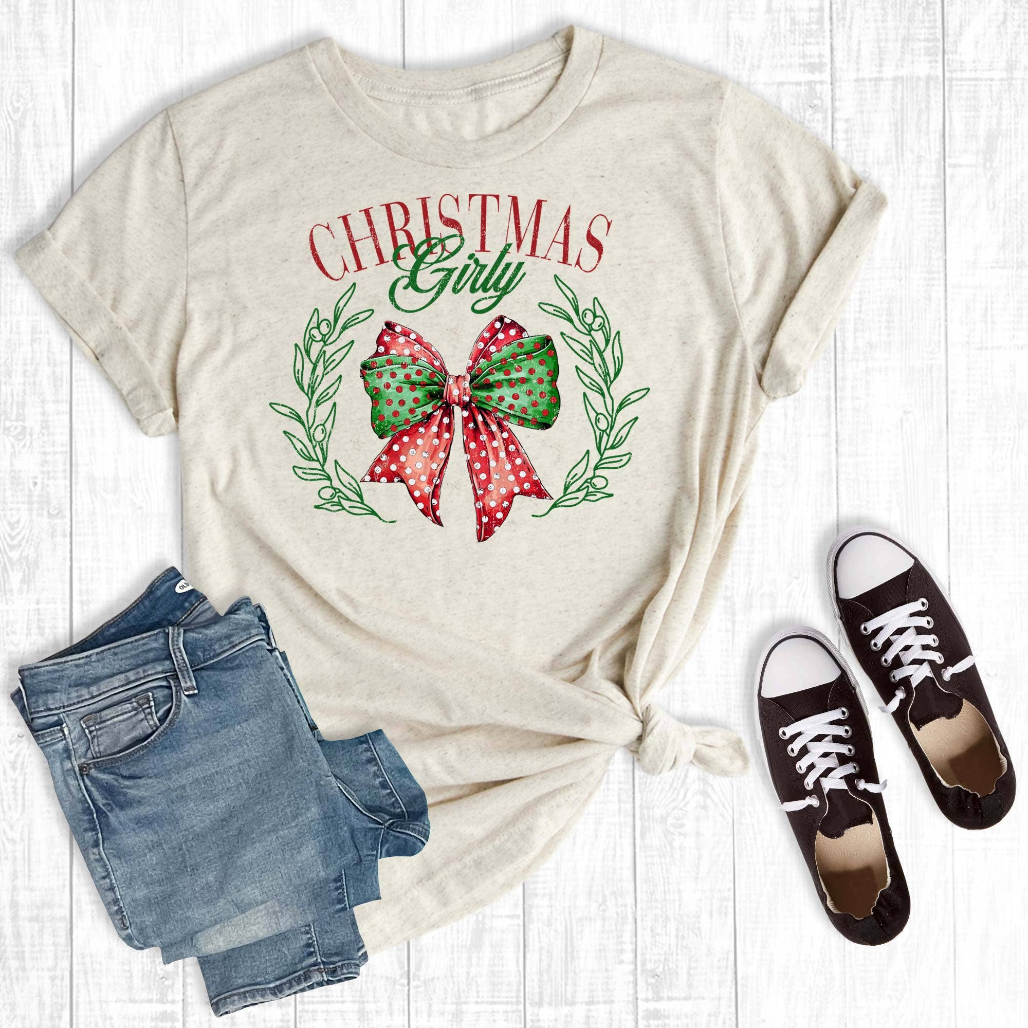 Retro Christmas Girly Coquette Bow Graphic Tee Hoodie, Sweatshirt | PodTeesHub.com