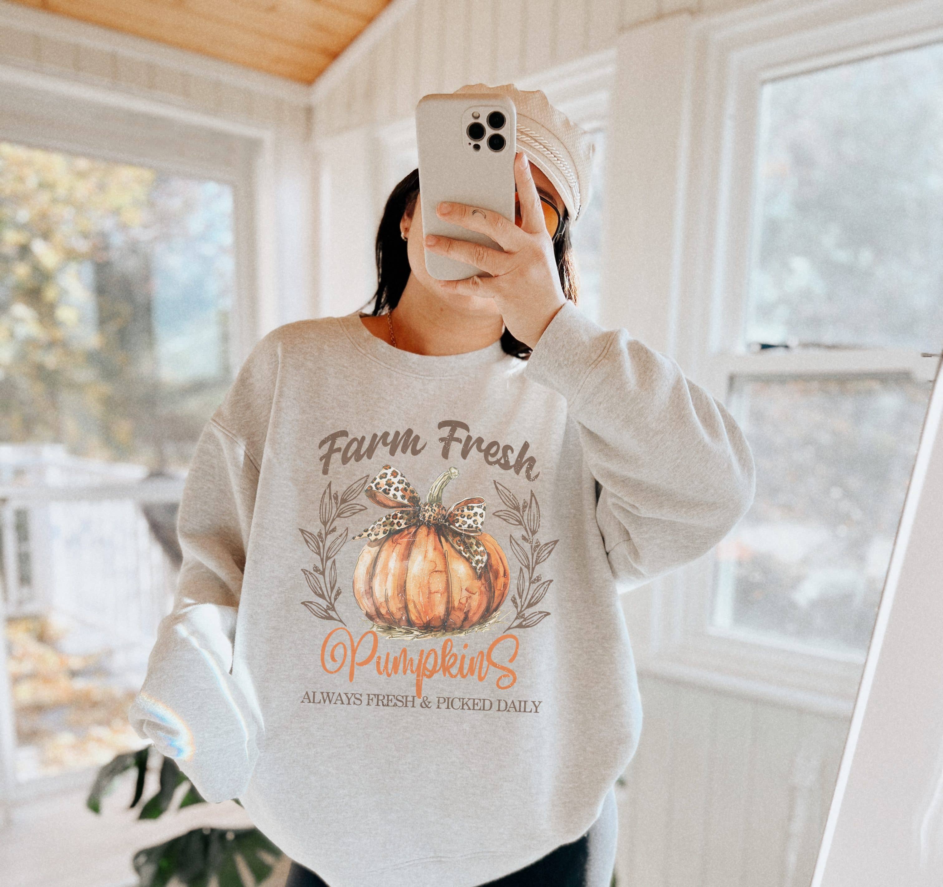Farm Fresh Pumpkins Fall Crew Neck Sweatshirt T-Shirts, Hoodie | PodTeesHub.com