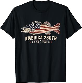250 America Years 1776 2026 Fishing USA Flag 250th Birthday T-Shirt