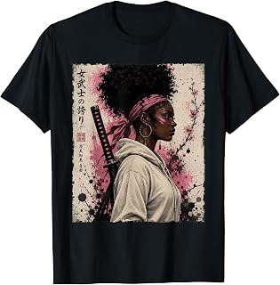 Afro American Modern Samurai Girl as Black Anime Warrior T-Shirt