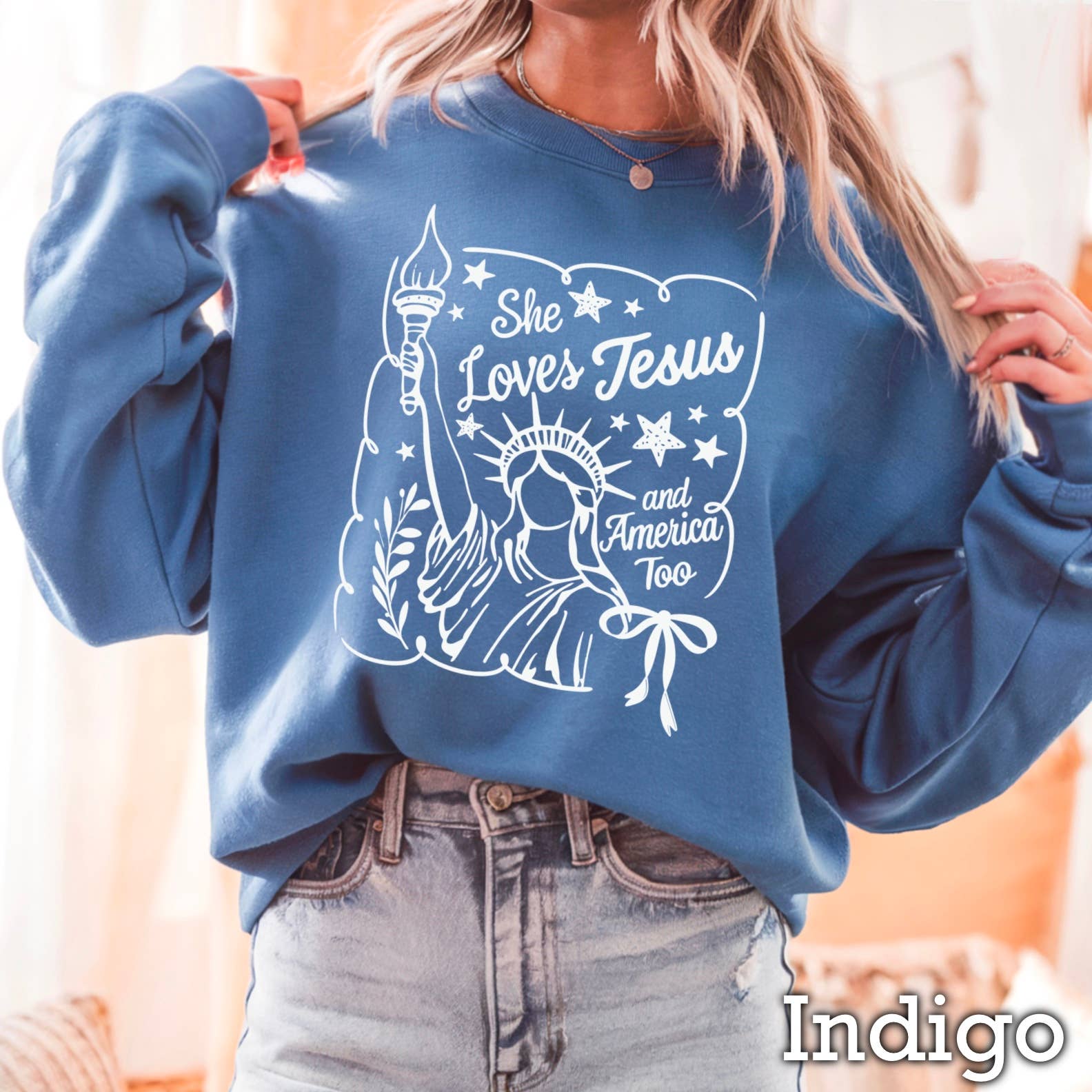 She Loves Jesus July 4th Women’S Graphic Sweatshirt T-Shirts, Hoodie | PodTeesHub.com