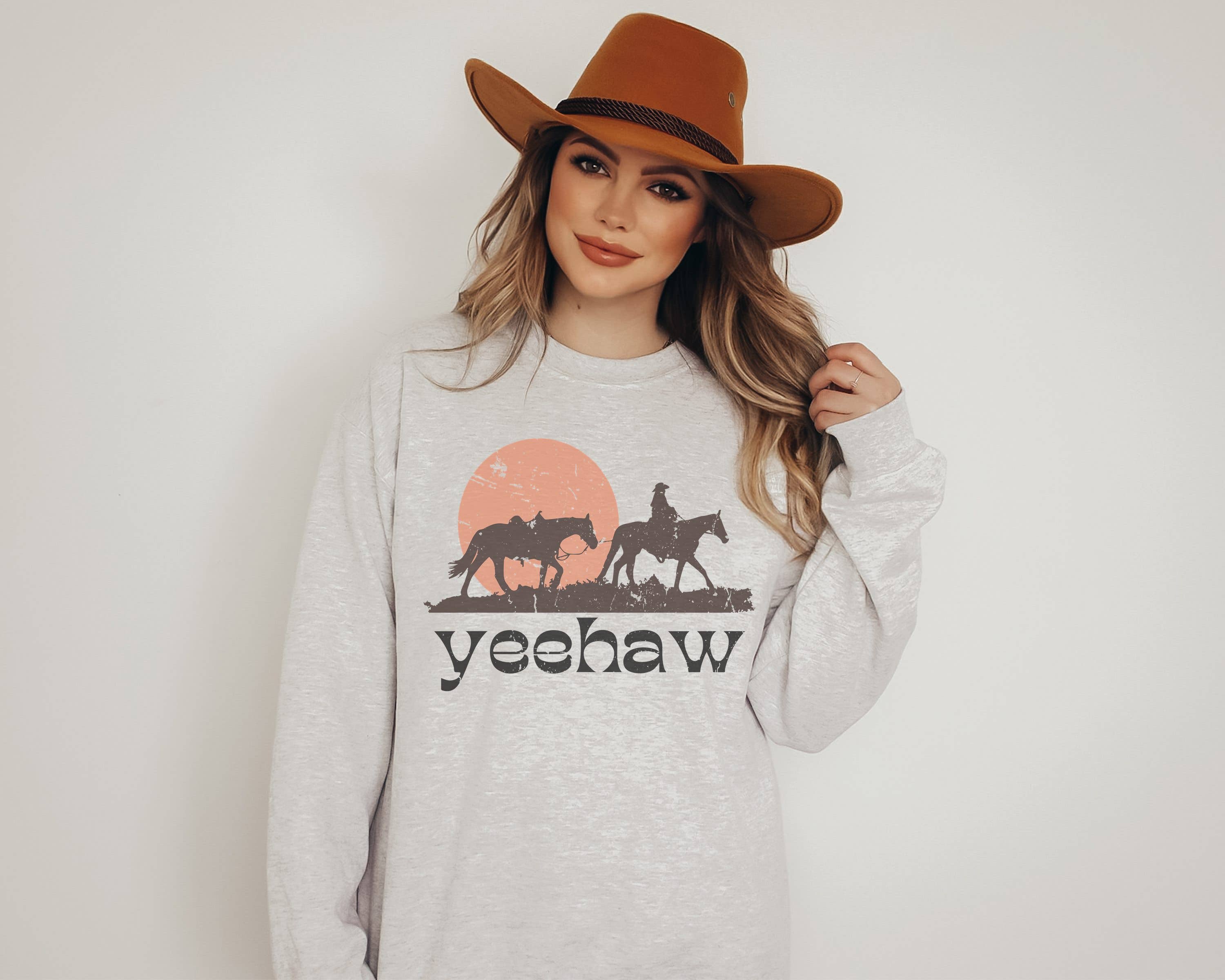 Yeehaw Crew Neck Sweatshirt T-Shirts, Hoodie | PodTeesHub.com