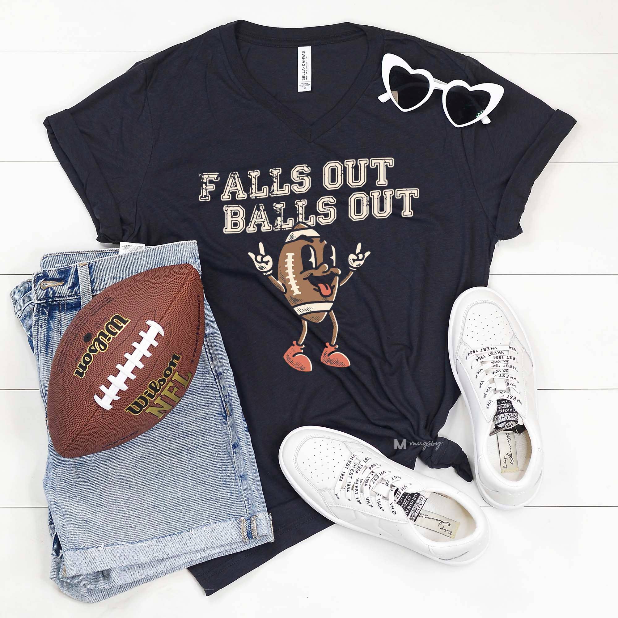 Falls Out Balls Out Football Graphic Tee, Vneck Hoodie, Sweatshirt | PodTeesHub.com