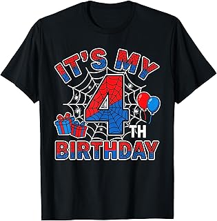 Its My 4th Birthday Boy 4 Year Old Spider Web Birthday Party T-Shirt