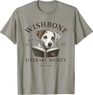 Wishbone Literary Society Vintage Book Lover Dog Design T-Shirt