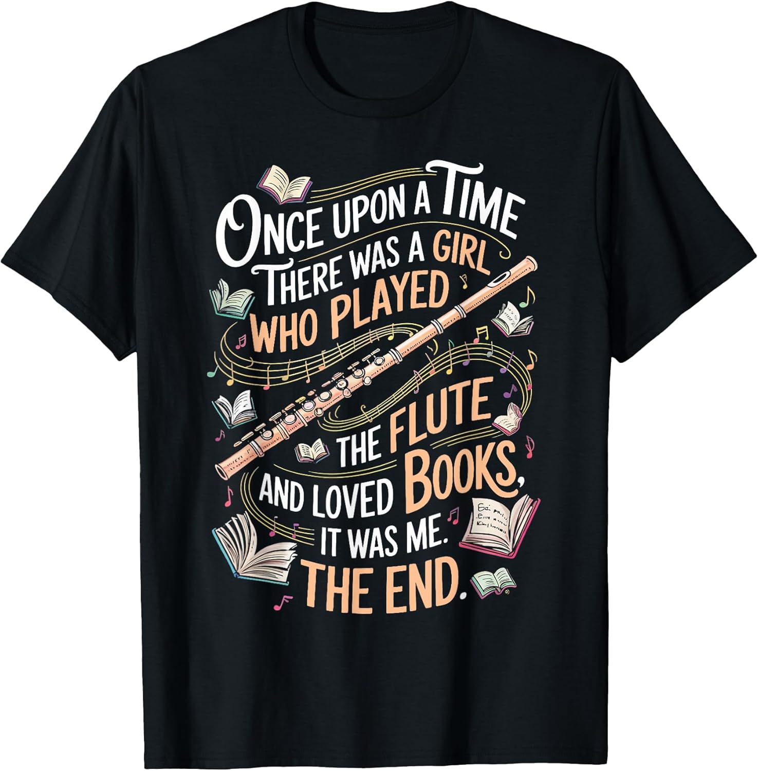 Flute And Books Marching Band Musician Flutist Flute Player T-Shirt