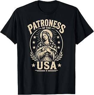 Patroness of the USA Virgin Mary Catholic Patriotic Women T-Shirt