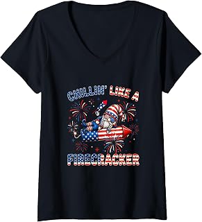 Women's Chillin' Like A Firecracker 4th of July US Flag Gnome Lover V-Neck T-Shirt