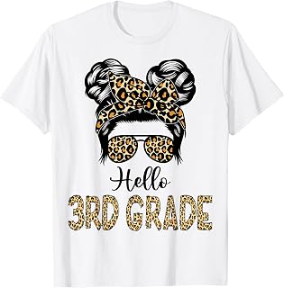 Hello 3rd Grade Messy Hair Bun Girl Back to School First Day T-Shirt