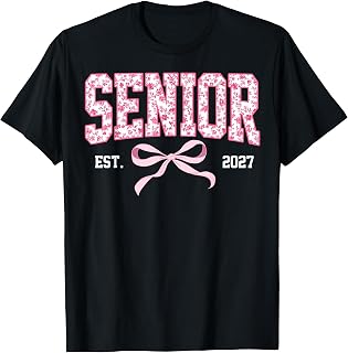 Class of 2027 Senior Floral Coquette Bow Graduation 2027 T-Shirt